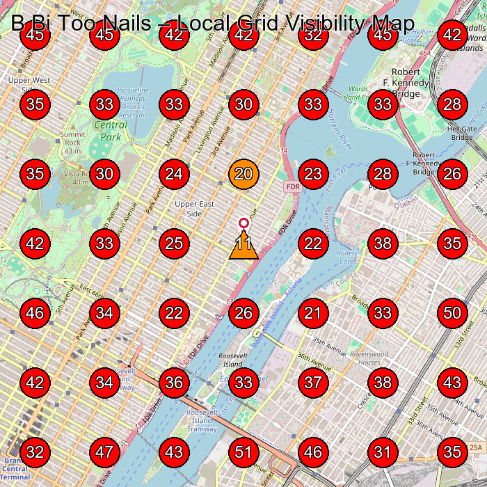 B Bi Too Nails GeoGrid visibility map for Nail Salon in New York